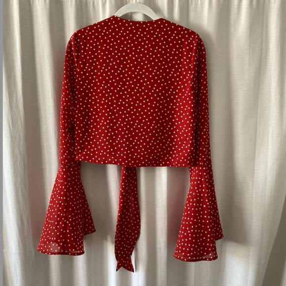 Red and White Polkadot Tie Blouse - Picture 2 of 2